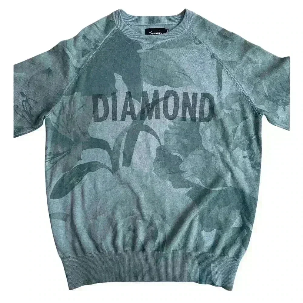 Diamond Supply Co Mens Large Crewneck Sweater Y2K Skater Blue Floral Logo - Picture 3 of 9